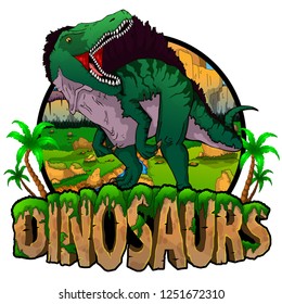 Logo  Dinosaurs World with Spinosaurus. Vector illustration.