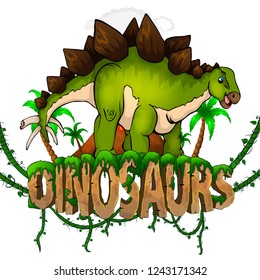 Logo  Dinosaurs World with Stegosaurus. Vector illustration.