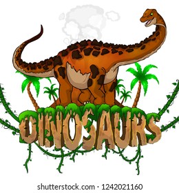 Logo  Dinosaurs World with Titanosaur. Vector illustration.