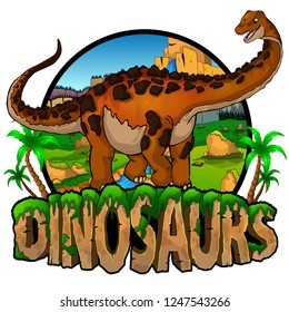 Logo  Dinosaurs World with Titanosaur. Vector illustration.