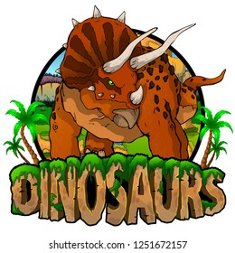 Logo  Dinosaurs World with Triceratops. Vector illustration.