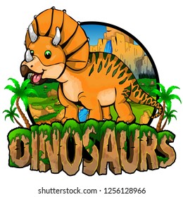 Logo  Dinosaurs World with Triceratops. Vector illustration.