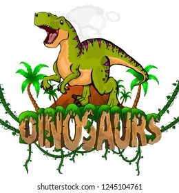 Logo  Dinosaurs World with Tyrannosaurus. Vector illustration.