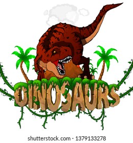 Logo  Dinosaurs World with Tyrannosaurus. Vector illustration.