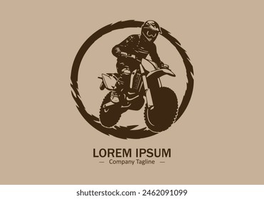 Logo of a dirt bike icon silhouette design on light brown background