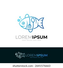 logo of dishes using fish and sea animals, fish logo and cutlery