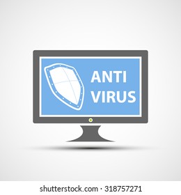 Logo display with a shield. Anti-virus software. Stock vector illustration.