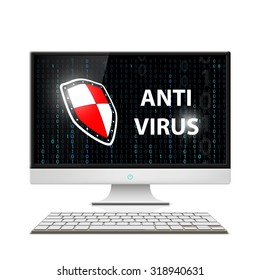 Logo display with a shield. Anti-virus software. Stock vector illustration.