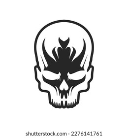 Un logotipo que muestra un cráneo blanco y negro en forma vectorial.