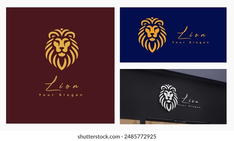The logo displays four different logo designs for a brand or entity named “Lion.” Each logo features a stylized representation of a lion’s face or head.
