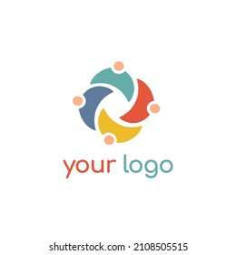 Logo with Diversity Community metaphor idea. Round shape made of 4 people. Circle Icon Element Template. Design of 2d Logos. Flat vector illustration.