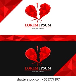 logo divorce abstract broken hearts in the form of human faces with the elements of corporate identity