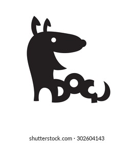 Logo with a dog and black letters.