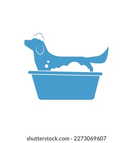 Logo with a dog in blue color grooming animals