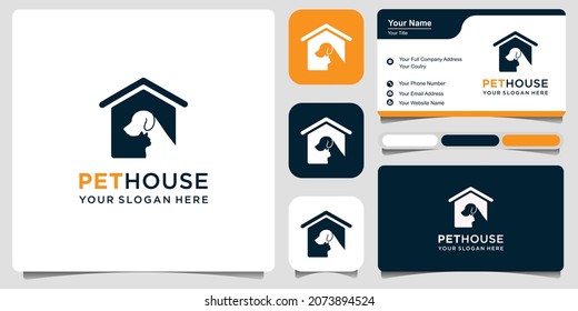 logo dog and cat ,Pet house logo vector icon illustration and business card Premium Vector