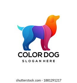 Diseño del vector de gradiente colorido del perro con logotipo
