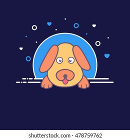 Logo Dog. Flat and cartoon style. Vector illustration. Dark blue background.