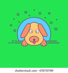 Logo Dog. Flat and cartoon style. Vector illustration. Green background.