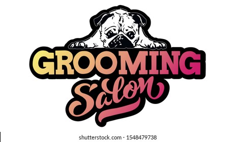 Logo for dog hair salon, dog styling and grooming shop, store for pets. Vector illustration isolated on white background. EPS 10