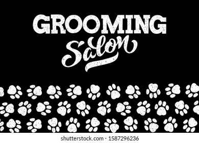 Logo for dog hair salon, dog styling and grooming shop, store for pets. Vector illustration isolated on black background. EPS 10