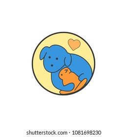 logo dog hugging cat, vector illustration on white background