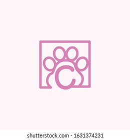 logo dog paw with letter c vector design