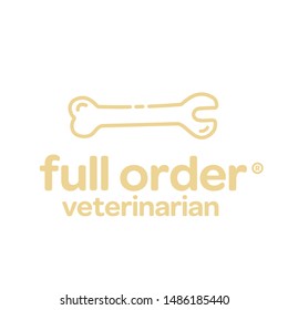 logo dog puppy pet bone clinic mending recovery center treatment owner care veterinarian medicine company wrench bone beige on white background vector feed medicine cat pills tablet online store help