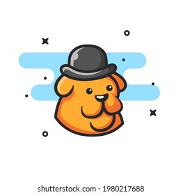 Logo of a dog wearing a hat. suitable for companies working in all areas of creative business. Animal mascot dog design.