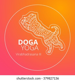 Logo for dog yoga studio on bright gradient background. Dog pose in a circle