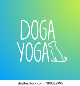 Logo for dog yoga studio on bright blue-green gradient background