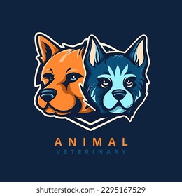 A logo of a dogs, designed in esports illustration style, veterarinary mascot logo