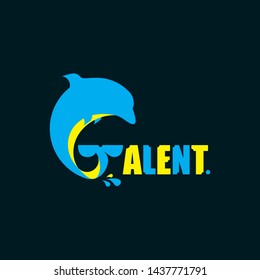 the logo of dolphin in the background, in yellow and blue, the logo business, the industrial logo, the financial logo