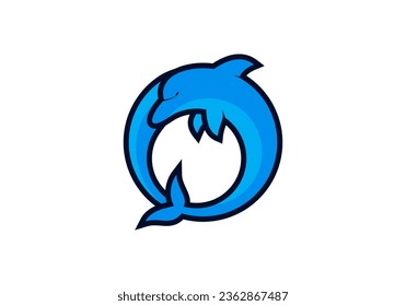 logo dolphin dengan warna biru dan gaya simpel