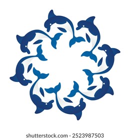 The logo dolphin. A template for the design of stickers, clothes and souvenirs. Isolated on a white background. Vector illustration. Circle and Radial Template Logo.
