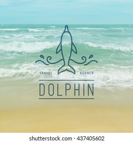 logo of dolphin and waves, vector template for travel agency