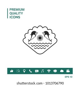 Logo - Dolphins with the sun and the sea - on the background of the seashell