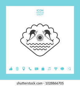 Logo - Dolphins with the sun and the sea - on the background of the seashell