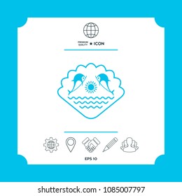Logo - Dolphins with the sun and the sea - on the background of the seashell