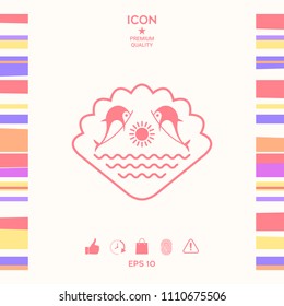 Logo - Dolphins with the sun and the sea - on the background of the seashell