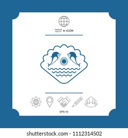 Logo - Dolphins with the sun and the sea - on the background of the seashell