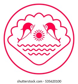 Logo - Dolphins with the sun and the sea - on the background of the seashell