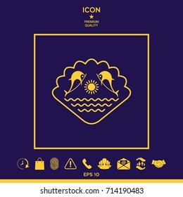 Logo - Dolphins with the sun and the sea - on the background of the seashell