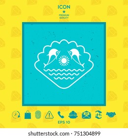 Logo - Dolphins with the sun and the sea - on the background of the seashell