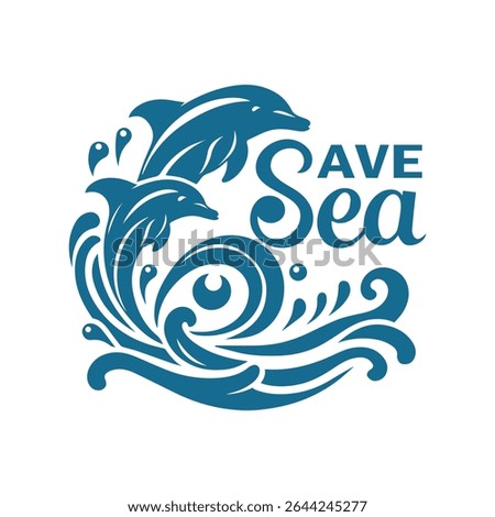 The logo is Dolphins, waves and the text Save the sea