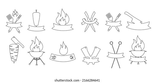 Logo for doner, kebab, barbecue, grill party logo set. Vector stock illustration isolated on white background for design packaging, logo, menu in restaurant, butcher shop. EPS10