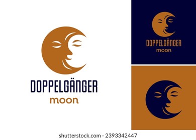 A logo for doppelganger moon suitable for music bands, fashion brands, or entertainment companies seeking a modern and mysterious brand identity with a celestial or reflective theme.