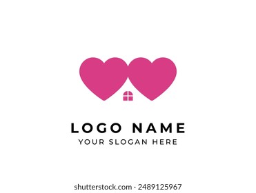 Logo Double Love and a House, Logo home logo identity. Editable file