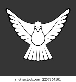 Logo Dove. Dove Of Peace. Flying pigeon. Black background. Vector illustration