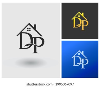 Logo DP home building shape monogram vector template gold luxury.
