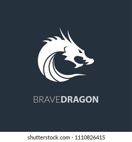 Logo of a dragon head related to brave, bold and strong.